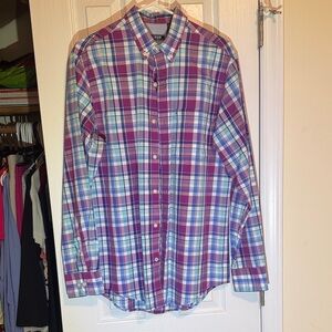 Izod Men's Plaid Button-Down Shirt in Purple and Blue